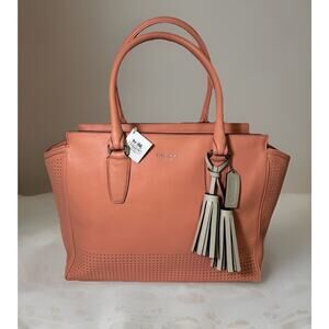 NWT Coach Legacy Perforated Leather Medium Candace Carryall 22390 Coral/Lt Sand